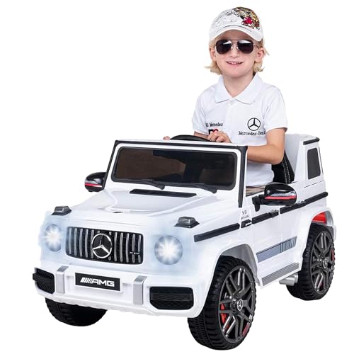 Actionbikes Motors Kinder Elektroauto Mercedes Benz AMG G63 W463 | 2,4 Ghz Fernbedienung - Lizenziert - Ledersitz für 1 Person - Elektro Auto für Kinder ab 3 Jahre (Weiß) von Actionbikes Motors