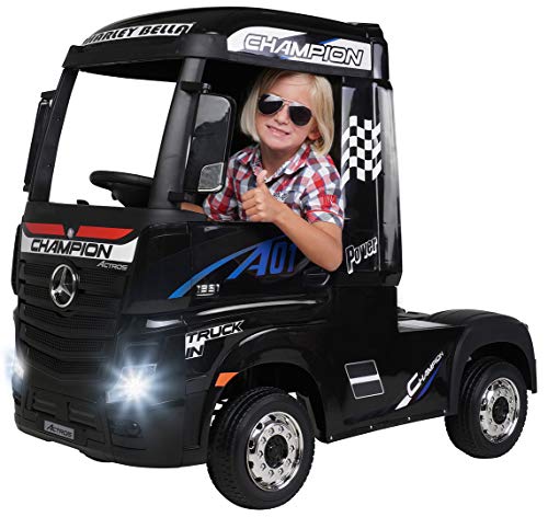 Actionbikes Motors Kinder Elektroauto Mercedes Benz Actros LKW | Fernbedienung mit First Funktion - Lizenziert - Kinderauto elektrisch - Elektrofahrzeuge - Elektro Auto für Kinder ab 3 Jahre (Schwarz) von Actionbikes Motors