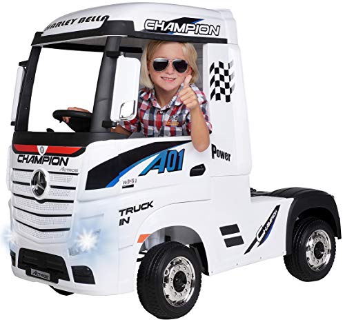 Actionbikes Motors Kinder Elektroauto Mercedes Benz Actros Truck LKW - Lizenziert - 4 x 45 Watt Motor - Allrad 6 Km/h - 2,4 Ghz Fernbedienung - 2 x 12 V 7 Ah - LED Leuchten - Kinderauto (Weiß) von Actionbikes Motors