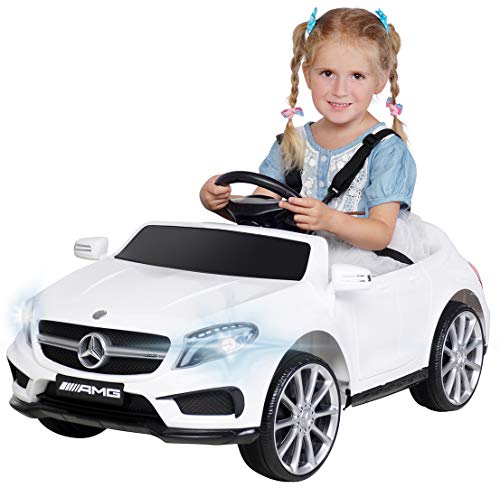 Kinder Elektroauto Mercedes Benz Amg GLA45 - Lizenziert - Rc 2,4 Ghz Fernbedienung - Softstart - SD-Karte - USB - MP3 - Elektro Auto für Kinder ab 3 Jahre (GLA45 Weiß) von Actionbikes Motors