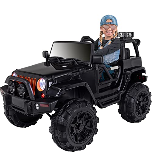Actionbikes Motors Kinder Elektroauto Jeep Adventure | Fernbedienung mit First Funktion - Kinderauto elektrisch - Elektrofahrzeuge - Auto bis 6 km/h - Elektro Auto für Kinder ab 3 Jahre (Schwarz) von Actionbikes Motors