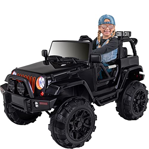 Actionbikes Motors Kinder Elektroauto Offroad Jeep Adventure | Rc 2,4 Ghz Fernbedienung - Softstart - SD-Karte - USB - MP3 - Elektro Auto für Kinder ab 3 Jahre - Geländefahrzeug (Schwarz) von Actionbikes Motors