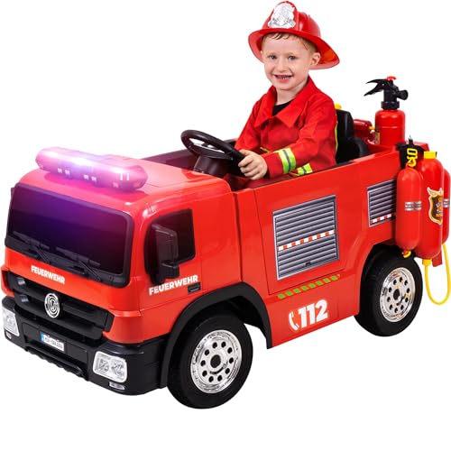 Actionbikes Motors Kinder Elektroauto Feuerwehr SX1818 | 2,4 Ghz Fernbedienung - 2 Motoren 12V 35Watt (Total 70Watt) - Sirene - Blaulicht - Eva-Vollgummireifen (Feuerwehr SX1818) von Actionbikes Motors