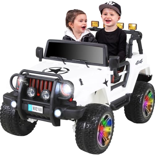 Actionbikes Motors Kinder Elektroauto Jeep Wrangler Offroad - 4x4 Allrad - USB - Sd Karte - 4 x 35 Watt Motor - 2-Sitzer - Rc 2,4 Ghz Fernbedienung - Elektro Auto für Kinder ab 3 Jahre (Weiß) von Actionbikes Motors