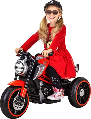 Actionbikes Motors Kinder Elektromotorrad Cruiserbike | 2X 6 Volt 18 Watt Motoren - 2 x 6 Volt 4.5 AH Batterien - Gaspedalschalter - Bremsautomatik - LED-Scheinwerfer - USB- & AUX-Anschluss (Rot) von Actionbikes Motors
