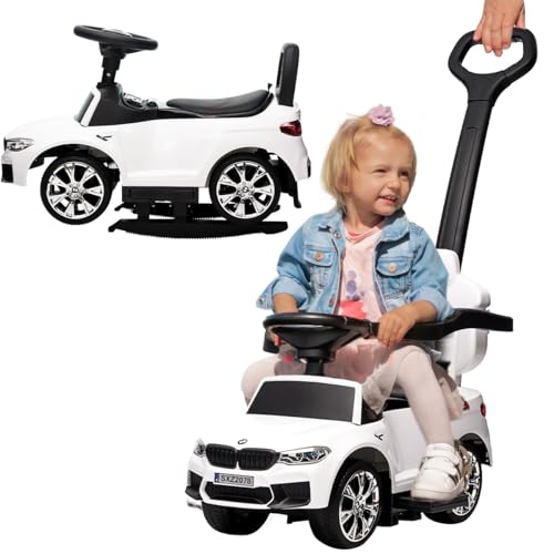 Actionbikes Motors Kinder Rutschauto BMW M5 Lizenziert | 6 Volt 4.5 AH Batterie - Kinderauto mit Schiebestange - Rutscher - Laufrad - Lauflernwagen - Lernspielzeug für Kinder ab 1 Jahr (Weiß) von Actionbikes Motors