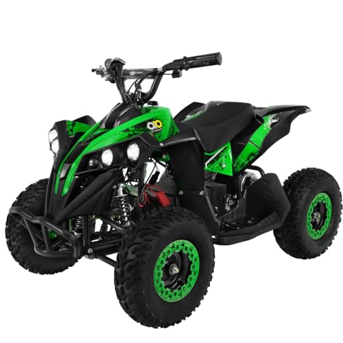 Actionbikes Motors Mini Kinder Elektro Quad ATV RENEBLADE 𝟭𝟬𝟬𝟬 Watt Pocket Quad - Original Safety Touch Fußschalter - 48 Volt - Kinder Pocketquad (Schwarz/Grün) von Actionbikes Motors