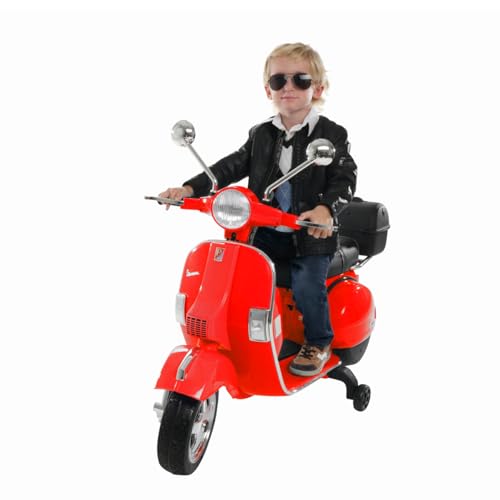 Original Actionbikes Motors Kinder Elektroroller Vespa PX150 | 2 x 18 Watt Motor (Total 36 Watt) - Eva-Vollgummireifen - Lizenziert - Bis zu 6 km/h - Roller (Rot) von Actionbikes Motors