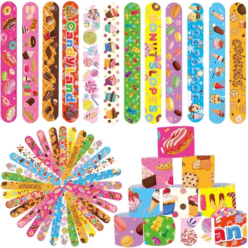 Acuiwer Schnapparmband Kinder Slap Armbänder Mitgebsel Kindergeburtstag Rennen/Valentinstag/Dinosaurier/Ostern/Plazt/Tier/Einhorn/Meerestiere Party Slap Bracelet (#Krapfen-24 Stück) von Acuiwer