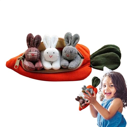Acunny Bunny aus Plüsch mit Reißverschlusstasche, Hasen in einer Karottentasche, drei Kaninchen Karotten | Urlaub mit Reißverschluss, Osterdekoration, Spielzeug aus von Acunny