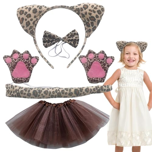 Acunny Haarband mit Leoparden-Ohren, Katzenohren-Stirnband, Leopardenmuster, 5-teiliges Set, Leoparden-Katzenohren – Haarband, Fliege, Schwanz, Tutu, Claws Animals Cosplay Set für Acunny Haarband mit Leoparden-Ohren, Katzenohren-Stirnband, Leopardenmuster, 5-teiliges Set, Leoparden-Katzenohren – Haarband, Fliege, Schwanz, Tutu, Claws Animals Cosplay Set für von Acunny