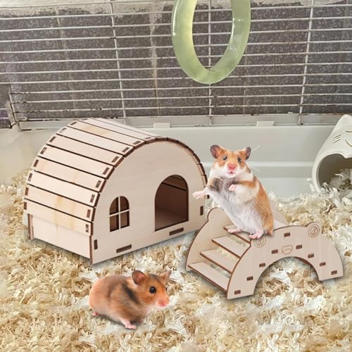 Acunny Hamster-Holzhaus - Kleine Holzhütte für Hamster | Versteckkäfigzubehör für Kleintiere, Meerschweinchen, Mäuse, Hamster von Acunny