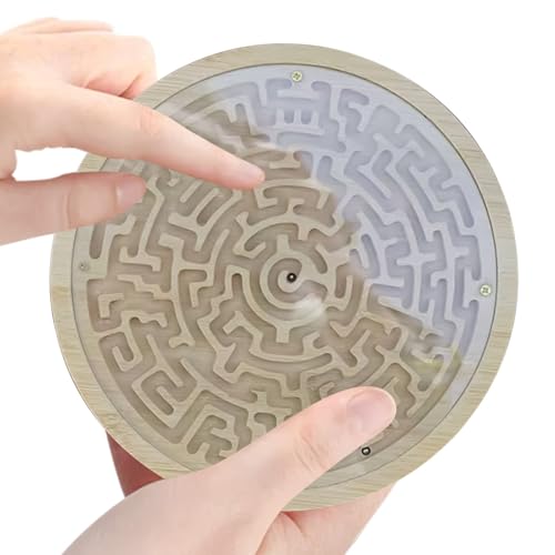 Acunny Labyrinth Spiel,Holz Labyrinth Bretter Für Kinder - Mit 2 Metall Kugeln Runde Brett Für Reisen Partys Klassenraum Familie Jugendliche Kinder Erwachsene von Acunny