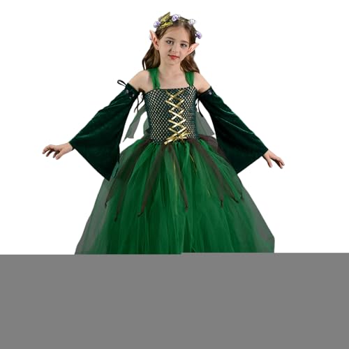 Acunny Mädchen Halloween Kostüme für Kinder,Grüner Feenrock | Verwandlungskostüme Für Karneval Bühnenauftritt Maskerade Halloween Alter 2-10 Jahre von Acunny