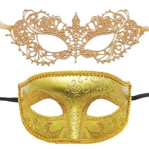 Acunny Paar-Maskerade, Maskerade-Gesichtsabdeckung für Maskerade | Geheimnisvolle Spitzen-Gesichtsbedeckung – Party-Kostüm-Zubehör, Maskerade-Maske für Mardi Gras von Acunny