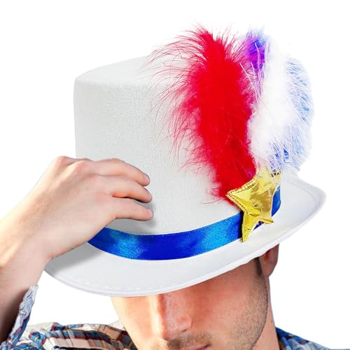 Acunny Patriotic Top Hat, 4. Juli, Sternhut mit Feder, Urlaubsumzug, Windeln, Karneval, Kostüm-Zubehör für Damen Herren Erwachsene von Acunny