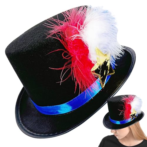 Acunny Rot Weiß Blau Hut Premium Patriotischer Hut | Sternhut 4. Juli mit Feder - Urlaubsumzug Zubehör Windeln Karneval Fasching Kostüm Zubehör Lustig von Acunny