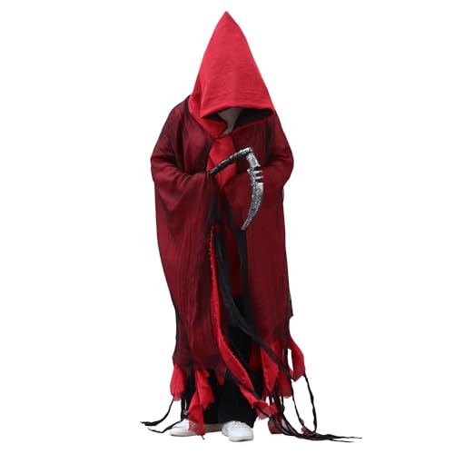 Acxilexy Halloween Kapuzenumhang Gespenst Kostüm Gruselumhang Cosplay Requisiten Gruselige Halloween Cosplay Kostüme, Robe Gruseliger Sensenmann für Erwachsene Fancy Kostüm von Acxilexy