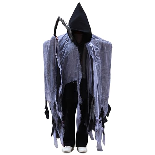 Acxilexy Halloween Kapuzenumhang Gespenst Kostüm Gruselumhang Cosplay Requisiten Gruselige Halloween Cosplay Kostüme, Robe Gruseliger Sensenmann für Erwachsene Fancy Kostüm von Acxilexy