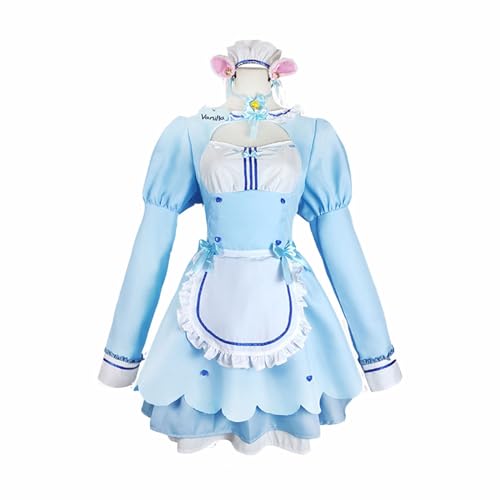 Adaira Anime Chocolat Vanilla Cosplay Kostüm Dienstmädchen Kleid Halloween Outfit Komplettset,S-Blue von Adaira