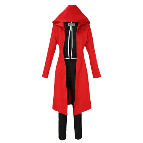 Anime Edward Elric Cosplay Kostüm Roter Kapuzenmantel Uniform Halloween Party Outfit Für Männer,XL-Red von Adaira