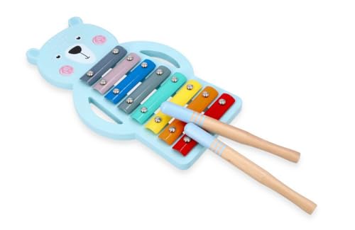 AdamToys Xylophon TEDDYBÄR Glockenspiel Holz 8 Klangplatten Babyspielzeug Instrument von AdamToys