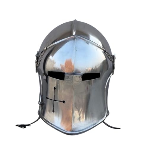 Adamcrafts Mittelalter Barbuta Helm Tragbarer Tempelhelm, Silber Barbuta Rüstung für LARP, Halloween, Ritterkostüme Authentischer gebürsteter Stahl Mittelalter Ritter Helm Erwachsene für Männer von Adamcrafts