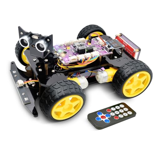 Adeept 4WD Smart Car Kit (kompatibel mit Arduino IDE), Linienverfolgung, Lichtverfolgung, Hindernisvermeidung, Servomotor, OLED-Display, Summer, LED-Punktmatrix-Display von Adeept