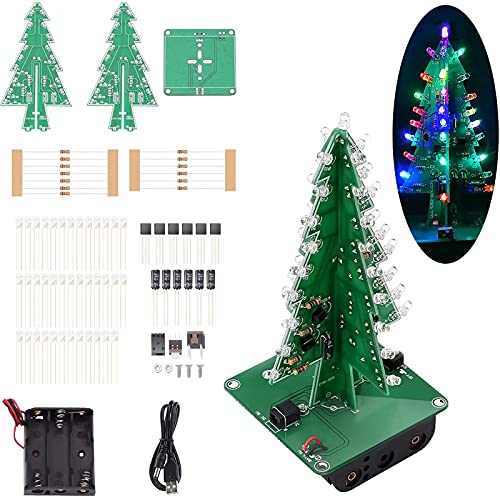 Adeept Bunte 3D-Weihnachtsbaum-LED-Bastel-Sets, 7 Farben, RGB-LED-Schaltung, elektronische Montage, lustige Sets, STEM Projekt-PCB-Platine für Studenten, Teenager, Lötenübungen, Lernen von Adeept