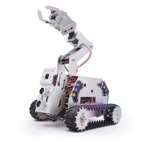 Adeept RaspTank Smart Car Kit aus Metall für Raspberry Pi 5/4B/3B/3B+(Board nicht im Lieferumfang enthalten), Tankverfolgungsroboter mit 4-DOF-Roboterarm, OpenCV, Hindernisvermeidung, Linienverfolgung von Adeept