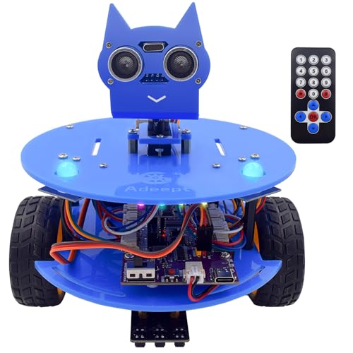 Adeept Smart Car Kit(Compatible with Arduino IDE), Line Tracking, Obstacle Avoidance, OLED Display, Ultrasonic Sensor, Wireless Remote Control, DIY STEM Educational Robot Car Kit (Blue) von Adeept