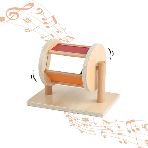 Adena Montessor Spielzeug ab 3-12 Monate hölzernes Baby Spielzeug ab 6 Monate Kleinkind Spinning Rainbow Drum mit Spiegel und Glocke, Jungen und Mädchen Geschenk für große Größe 11" X 6.3 "X 8.3" von Adena Montessori