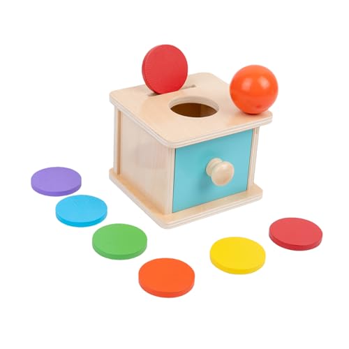 Adena Montessori Spielzeug ab 6 Monate – 2-in-1 Holz Münzbox & Ballbox für Babys – Lernspielzeug zur Förderung von Feinmotorik, Objektpermanenz & Farbverständnis – Geschenkidee für Jungen(blau) von Adena Montessori