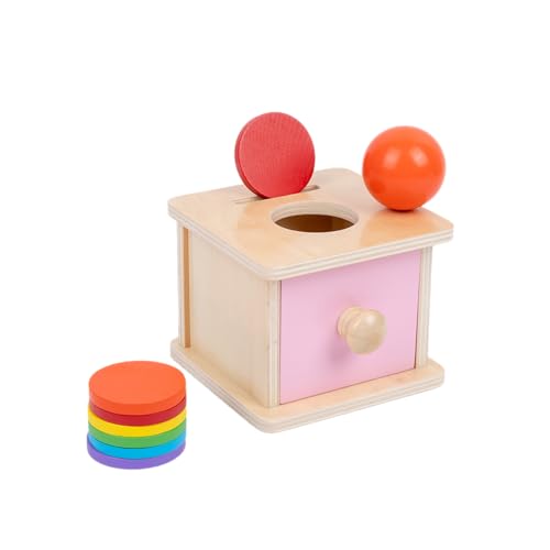 Adena Montessori Spielzeug ab 6 Monate – 2-in-1 Holz Münzbox & Ballbox für Babys – Lernspielzeug zur Förderung von Feinmotorik, Objektpermanenz & Farbverständnis – Geschenkidee für Jungen(rosa) von Adena Montessori