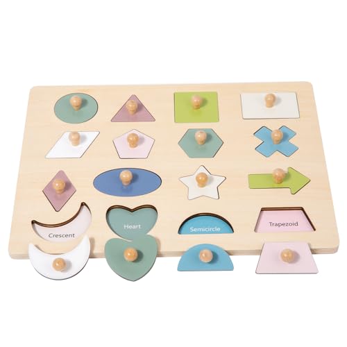 Adena Montessori Holzpuzzle für Babys 12–24 Monate,Formsortierer für Kleinkinder ab 1–3 Jahre – Farben & Formen Sortierspiel, Motorikspielzeu(16 Geometrische Formen) von Adena Montessori