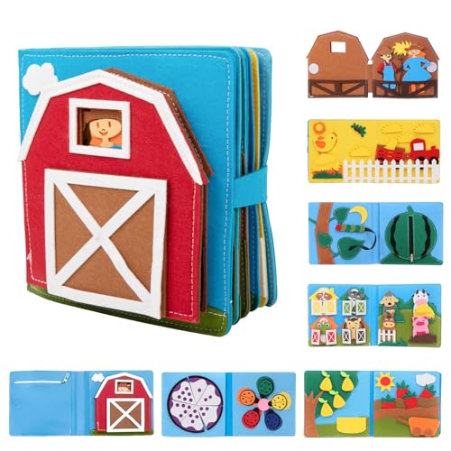 Adena Montessori Spielzeug ab 1+ Jahr –Vorschulkinder Lernen Spielzeug Busy Book für Autofahrten, Geschenk Spielzeug ab 1 2 3 4 Jahre Mädchen Junge, Quiet Book mit Bauernhof Thema von Adena Montessori