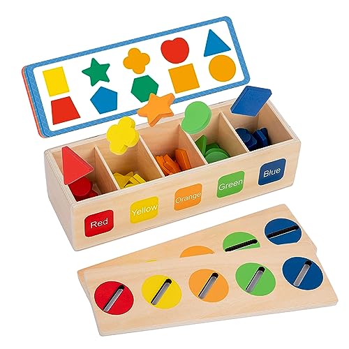 Adena Montessori Spielzeug für 2 Jahre Hölzerne Sortierspielzeug für Kleinkinder, Feinmotorik-Spielzeug, Autismus Spielzeug Farben Sortieren für 1 2 3 Jahre Alten Jungen Mädchen (10 Shapes) von Adena Montessori