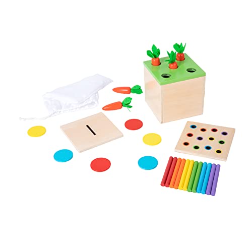 Montessori Kleinkind Spielset Montessori Box Spielzeug für 1 Jahr alt 2 Jahre Baby Lernspielzeug Geschenk Karotte Ernte Spiel, Streichholz Farbe Drop Spiel und Münze Box (3-for-1) von Adena Montessori