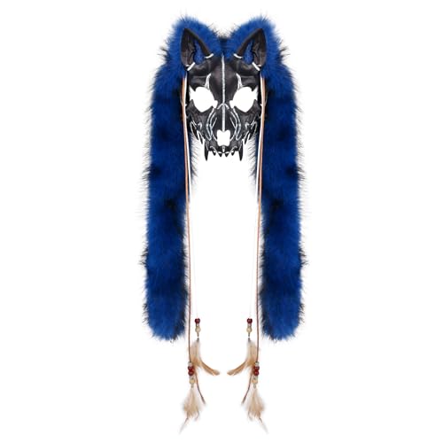 PPFINE Kunstfell-Tiermaske mit Wolfs- und Fuchsmotiv, Werwolf-Kostüm, Cosplay-Accessoire für Halloween-Mottopartys von Adolala