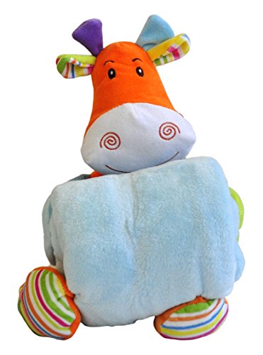 Hug Me 3830047237780 Plüsch Spielzeug 26 cm, Babyspielzeug mit Decke kleine Kuh, 90 x 70 cm, blau von Adora