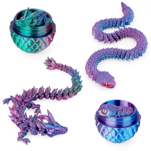 Adoric 3D Gedrucktes Drachenei Mit Drache&Schlange 2er, 24CM +30CM Spielzeug mit Augen, 3D Gedruckte Tiere Spielzeug Kreatives Spielen für Kinder Geschenke,Dracheneier für Dekoration von Adoric