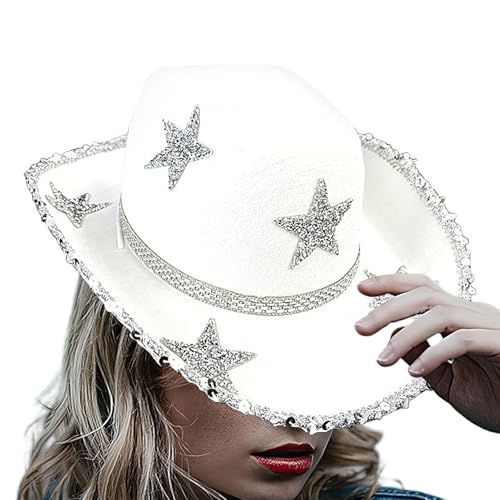Adsfvs Glitzer-Cowgirl-Hut, glitzernde Cowboy-Hüte für Damen, Strass-Filz-Cowboyhut, Bunter Cowgirl-Hut, Halloween-Kostüm für Feier, Tanz, Hochzeit Adsfvs Glitzer-Cowgirl-Hut, glitzernde Cowboy-Hüte für Damen, Strass-Filz-Cowboyhut, Bunter Cowgirl-Hut, Halloween-Kostüm für Feier, Tanz, Hochzeit von Adsfvs