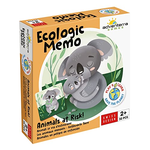 ADVENTERRA Games Ecologic Memory Gefährdete Tiere | Spiele Kinder 2 Jahre +, Montessori-Spiele für Kinder ab 2 Jahren, Montessori 2 Jahre + Lernspiele, Ökologische Spiele, Memory-Spiele von ADVENTERRA