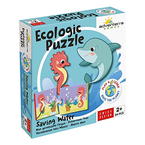 Adventerra Games, Ecologic Puzzle Verschwende kein Wasser, Duo Puzzle, Kinder ab 2 Jahren, Montessori-Lernspiele, Ökologische Spiele von ADVENTERRA