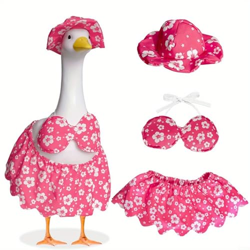 Advokingtap Gartengans-Sommer-Outfit, Hawaii-Stil, Bikini-Set mit Hut und Sonnenbrille, für Outdoor-Dekoration (Rosa) von Advokingtap