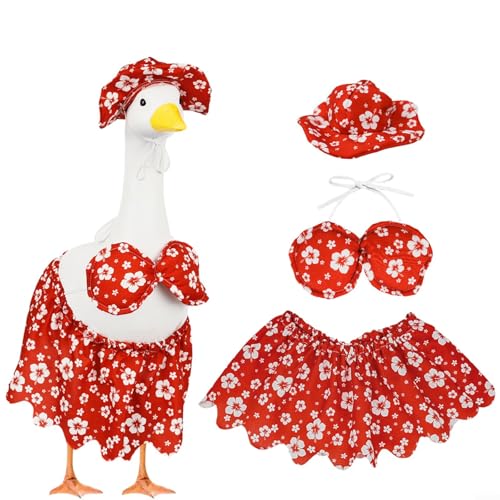 Advokingtap Gartengans-Sommer-Outfit, Hawaii-Stil, Bikini-Set mit Hut und Sonnenbrille, für Outdoor-Dekoration (rot) von Advokingtap