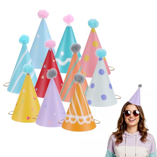Aeaocvo 10 Stück Geburtstagsparty-Hüte für Kinder und Erwachsene, bunte Kegelhut-Dekorationen mit Pompons für Kleinkinder, Mädchen, Jungen, Babyparty, lustige Party, Foto-Requisiten, unvergessliche Aeaocvo 10 Stück Geburtstagsparty-Hüte für Kinder und Erwachsene, bunte Kegelhut-Dekorationen mit Pompons für Kleinkinder, Mädchen, Jungen, Babyparty, lustige Party, Foto-Requisiten, unvergessliche von Aeaocvo