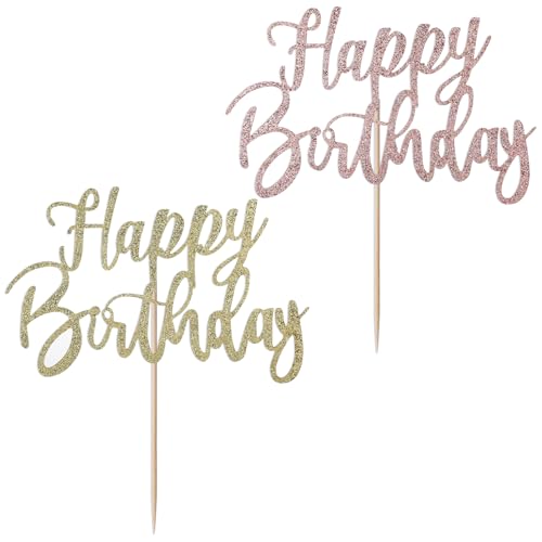 Aeaocvo 2 Stück Happy Birthday Tortendeko, Glitter Gold und Rose Gold Happy Birthday Cake Topper, Tortendeko Geburtstag für Kinder, Erwachsene von Aeaocvo