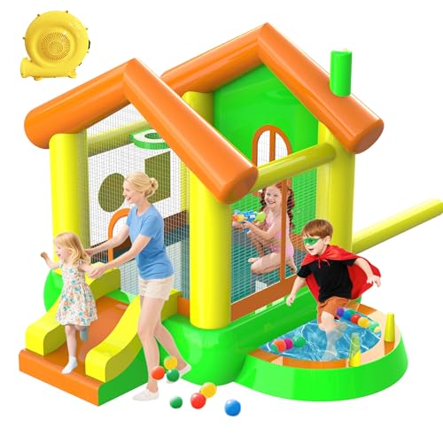 Kindereinflatable Sprungburg 10FT mit Lüfter – Innen- & Außeneinsatz Trocken-/Nassbetrieb Wasserpark-Sprunggerät mit Rutsche, Ocean Bällen, Wurfspielen, Spritzbecken & Basketballkorb Kindereinflatable Sprungburg 10FT mit Lüfter – Innen- & Außeneinsatz Trocken-/Nassbetrieb Wasserpark-Sprunggerät mit Rutsche, Ocean Bällen, Wurfspielen, Spritzbecken & Basketballkorb von AeasyG