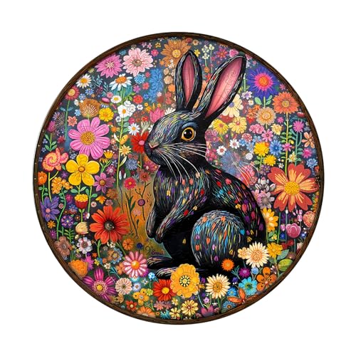 AEEKDOOK Holzpuzzles für Erwachsene, 100 Teile, Fantasy-Garten-Wächter-Kaninchen-Puzzle, einzigartige Formen, Holzpuzzle für Erwachsene, umweltfreundliches Puzzle, Heimbüro-Dekor (S-21,6 x 21,6 cm) von Aeekdook